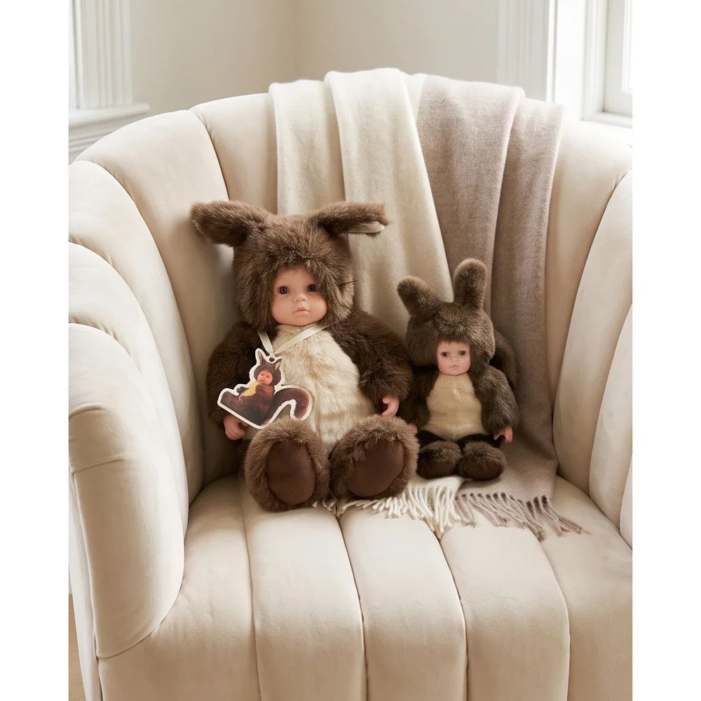 Anne Geddes 1997 Squirrel Baby Plush Doll Set Brown‎ Faux Fur Vintage 9in 12in